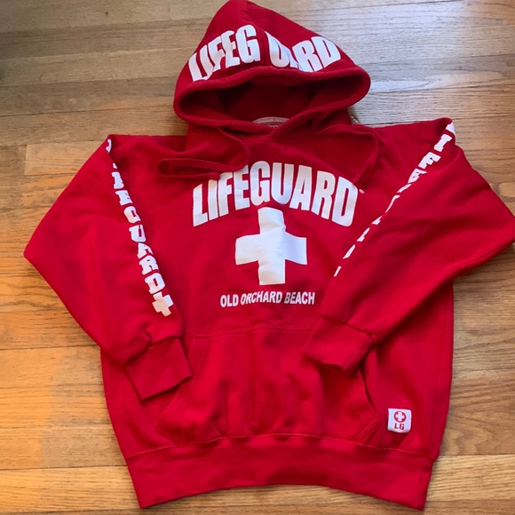 Life Guard Pullover Hoodie Maine Beach Red - Picture 1 of 8